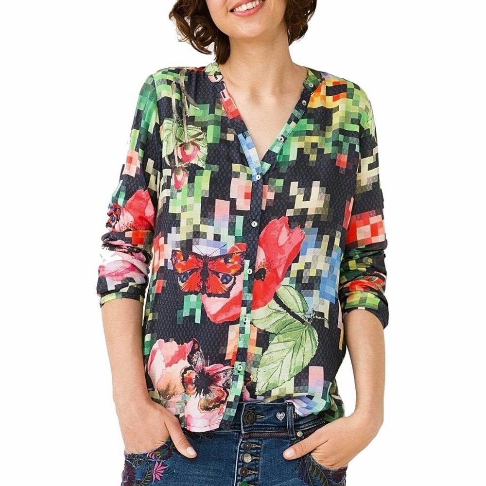 Desigual The Camilla Cam Nati Blouse in Butterfly Floral, size XS